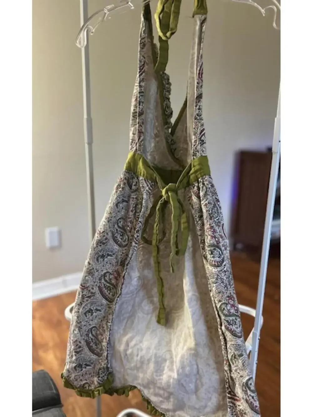 Bohemian Style Paisley Halter Dress Apron with Green Accents